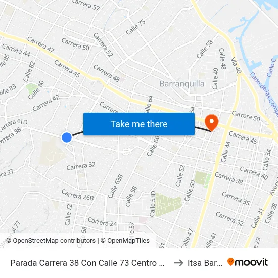 Parada Carrera 38 Con Calle 73 Centro Comercial Americano Lado Norte to Itsa Barranquilla map