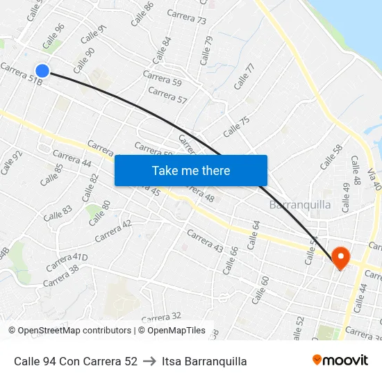 Calle 94 Con Carrera 52 to Itsa Barranquilla map