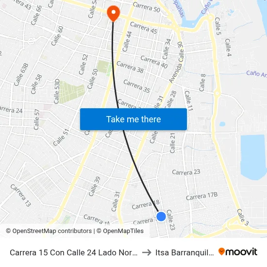 Carrera 15 Con Calle 24 Lado Norte to Itsa Barranquilla map
