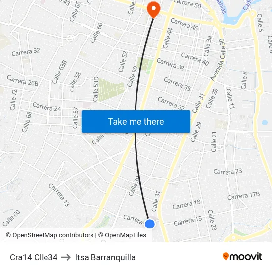 Cra14 Clle34 to Itsa Barranquilla map