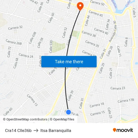 Cra14 Clle36b to Itsa Barranquilla map