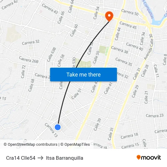Cra14 Clle54 to Itsa Barranquilla map