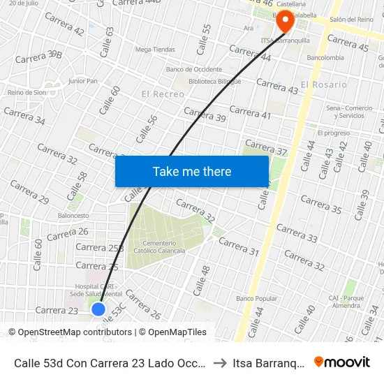 Calle 53d Con Carrera 23 Lado Occidental to Itsa Barranquilla map