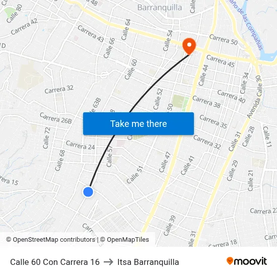 Calle 60 Con Carrera 16 to Itsa Barranquilla map