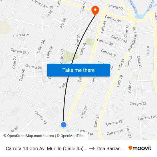 Carrera 14 Con Av. Murillo (Calle 45) Lado Sur to Itsa Barranquilla map