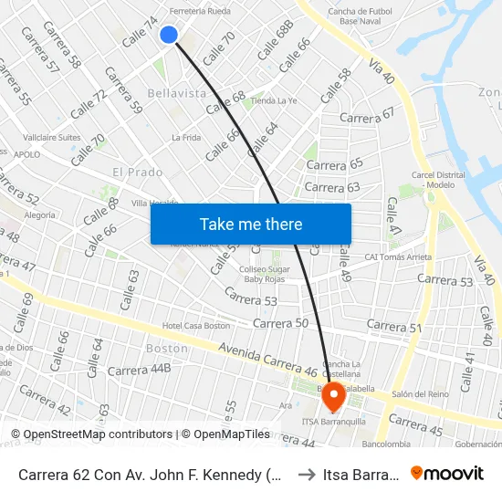 Carrera 62 Con Av. John F. Kennedy (Calle 72) Lado Sur to Itsa Barranquilla map