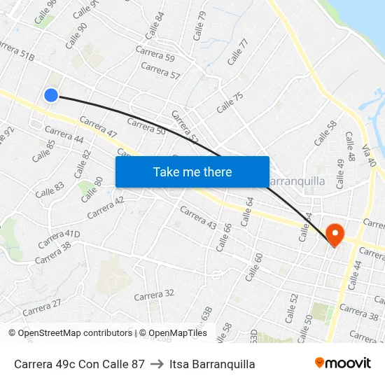 Carrera 49c Con Calle 87 to Itsa Barranquilla map
