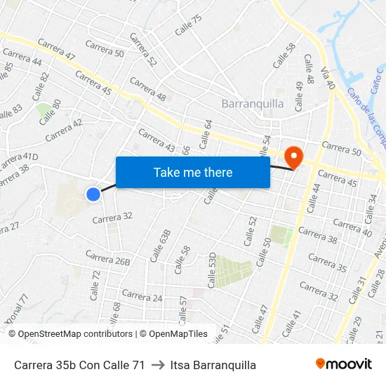 Carrera 35b Con Calle 71 to Itsa Barranquilla map
