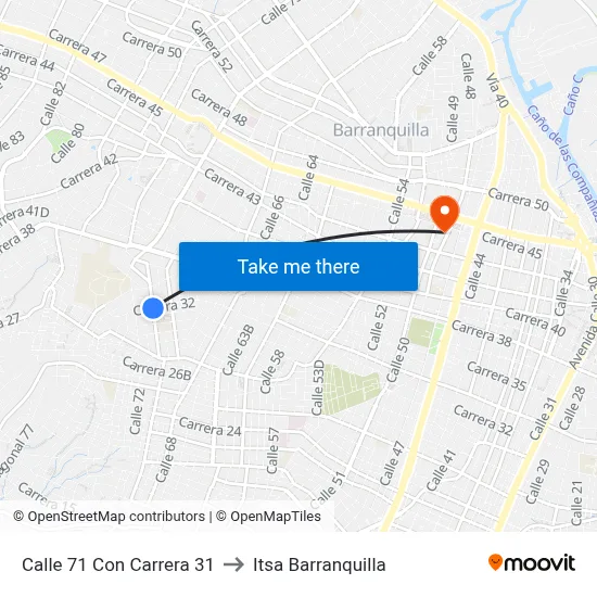 Calle 71 Con Carrera 31 to Itsa Barranquilla map