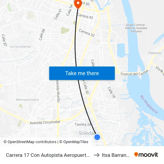 Carrera 17 Con Autopista Aeropuerto Lado Sur to Itsa Barranquilla map