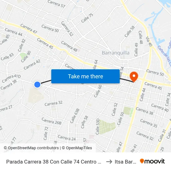Parada Carrera 38 Con Calle 74 Centro Comercial Americano Lado Sur to Itsa Barranquilla map