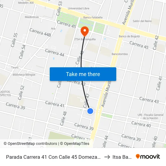 Parada Carrera 41 Con Calle 45 Domeza (Conexión A Estación La Arenosa) to Itsa Barranquilla map