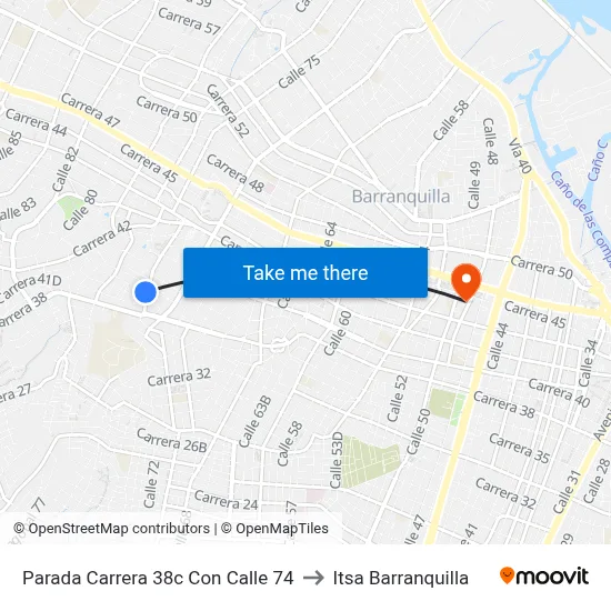 Parada Carrera 38c Con Calle 74 to Itsa Barranquilla map
