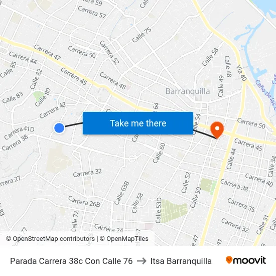 Parada Carrera 38c Con Calle 76 to Itsa Barranquilla map
