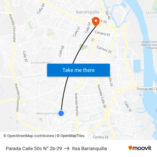 Parada Calle 50c N° 2b-29 to Itsa Barranquilla map