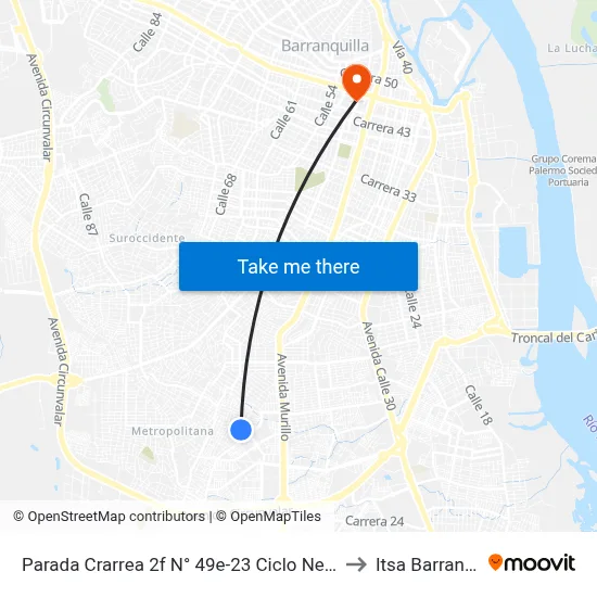 Parada Crarrea 2f N° 49e-23 Ciclo Neval Lado Sur to Itsa Barranquilla map