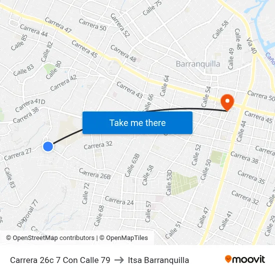 Carrera 26c 7 Con Calle 79 to Itsa Barranquilla map