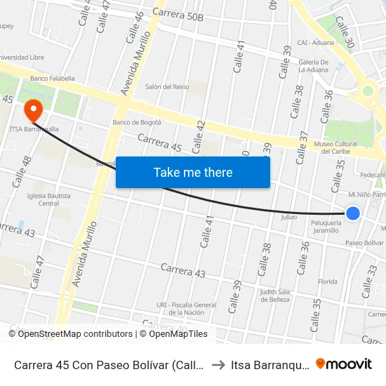 Carrera 45 Con Paseo Bolívar (Calle 34) to Itsa Barranquilla map