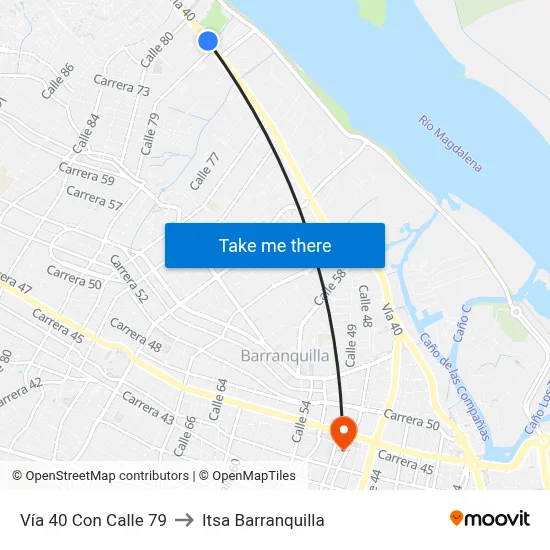 Vía 40 Con Calle 79 to Itsa Barranquilla map