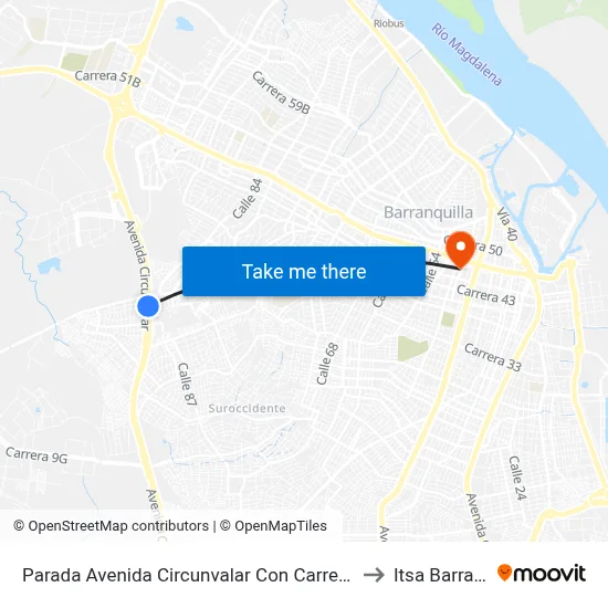 Parada Avenida Circunvalar Con Carrera 38 Lado Oriental to Itsa Barranquilla map