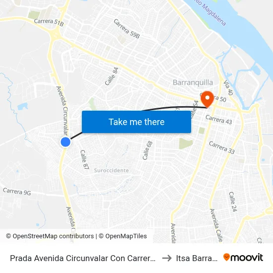 Prada Avenida Circunvalar Con Carrera 27 Lado Oriental to Itsa Barranquilla map