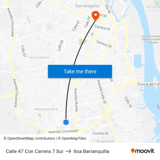 Calle 47 Con Carrera 7 Sur to Itsa Barranquilla map