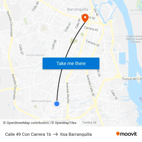 Calle 49 Con Carrera 1b to Itsa Barranquilla map