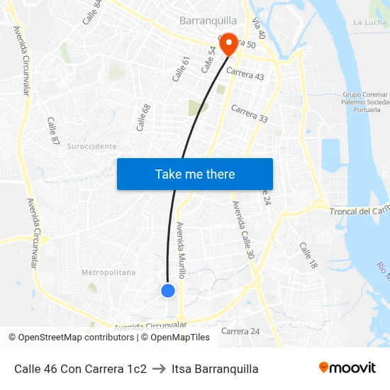 Calle 46 Con Carrera 1c2 to Itsa Barranquilla map