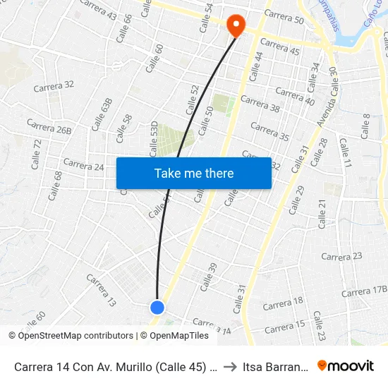 Carrera 14 Con Av. Murillo (Calle 45) Lado Norte to Itsa Barranquilla map