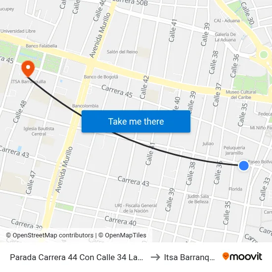 Parada Carrera 44 Con Calle 34 Lado Sur to Itsa Barranquilla map