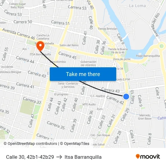 Calle 30, 42b1-42b29 to Itsa Barranquilla map