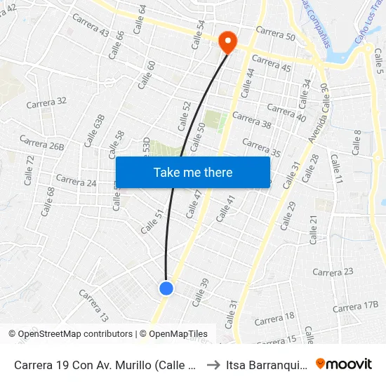 Carrera 19 Con Av. Murillo (Calle 45) to Itsa Barranquilla map