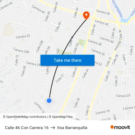 Calle 46 Con Carrera 16 to Itsa Barranquilla map