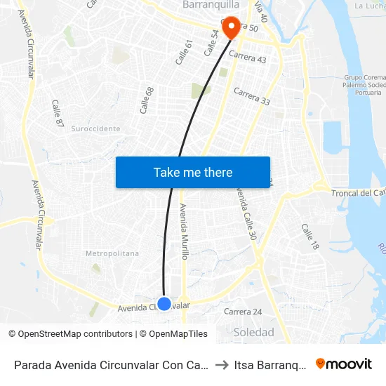 Parada Avenida Circunvalar Con Calle 46c to Itsa Barranquilla map