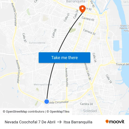 Nevada Coochofal 7 De Abril to Itsa Barranquilla map