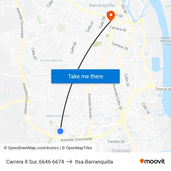 Carrera 8 Sur, 6646-6674 to Itsa Barranquilla map