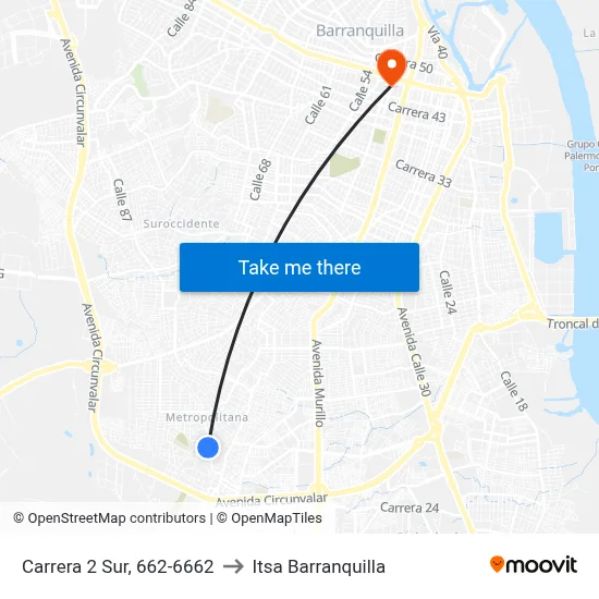Carrera 2 Sur, 662-6662 to Itsa Barranquilla map