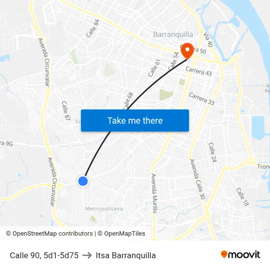 Calle 90, 5d1-5d75 to Itsa Barranquilla map