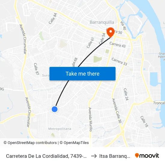 Carretera De La Cordialidad, 7439-74159 to Itsa Barranquilla map
