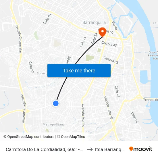Carretera De La Cordialidad, 60c1-60c39 to Itsa Barranquilla map