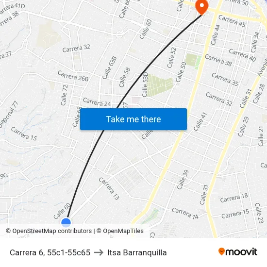 Carrera 6, 55c1-55c65 to Itsa Barranquilla map