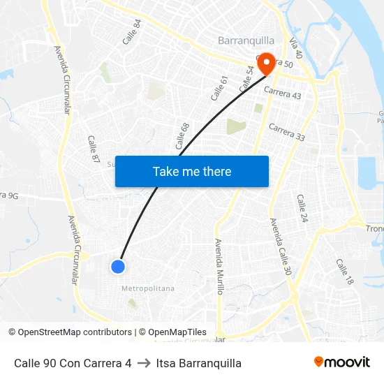 Calle 90 Con Carrera 4 to Itsa Barranquilla map