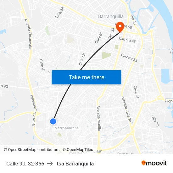 Calle 90, 32-366 to Itsa Barranquilla map