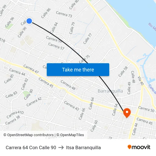 Carrera 64 Con Calle 90 to Itsa Barranquilla map