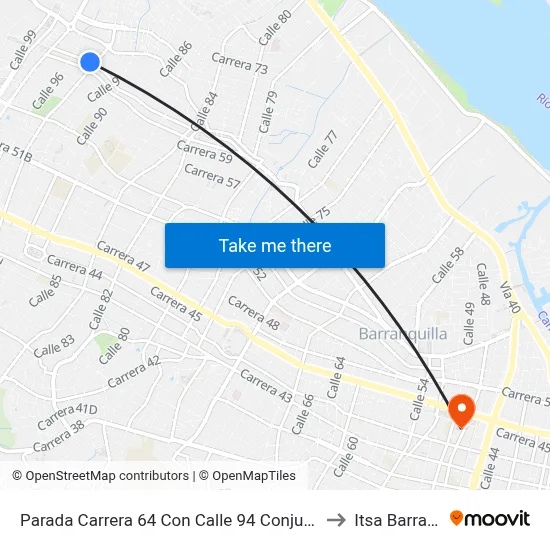 Parada Carrera 64 Con Calle 94 Conjunto Puerta Del Sol to Itsa Barranquilla map