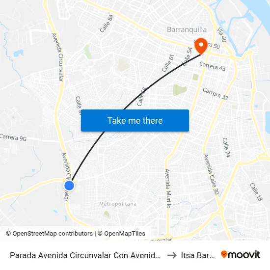 Parada Avenida Circunvalar Con Avenida Cordialidad Lado Occidental to Itsa Barranquilla map