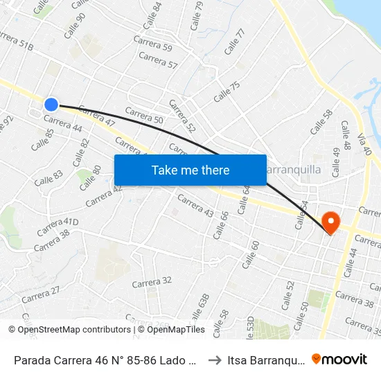 Parada Carrera 46 N° 85-86 Lado Norte to Itsa Barranquilla map