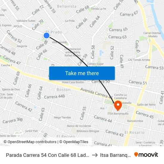 Parada Carrera 54 Con Calle 68 Lado Norte to Itsa Barranquilla map