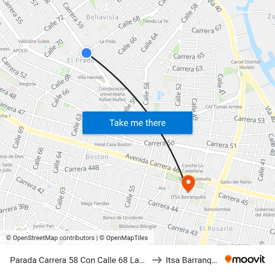 Parada Carrera 58 Con Calle 68 Lado Sur to Itsa Barranquilla map