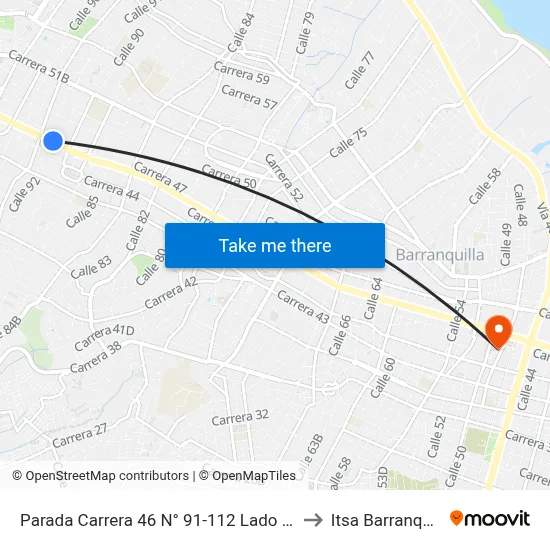 Parada Carrera 46 N° 91-112 Lado Norte to Itsa Barranquilla map